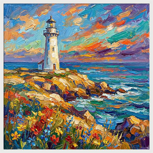 White Lighthouse Against Vibrant Skies