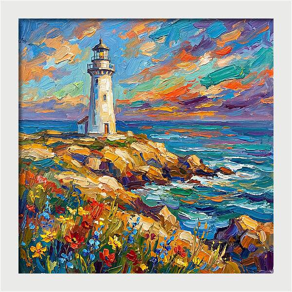 White Lighthouse Against Vibrant Skies