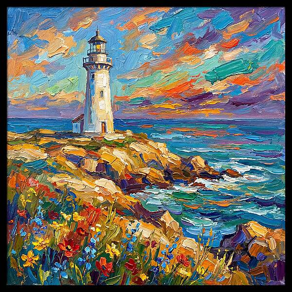 White Lighthouse Against Vibrant Skies