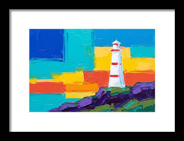 White Lighthouse Against Vibrant Sky
