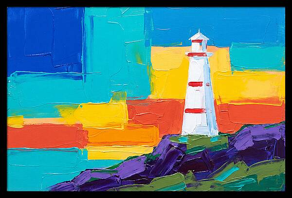White Lighthouse Against Vibrant Sky