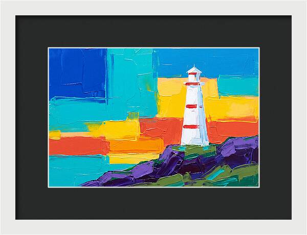 White Lighthouse Against Vibrant Sky