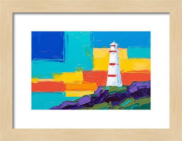 White Lighthouse Against Vibrant Sky