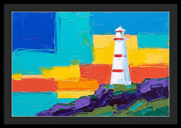 White Lighthouse Against Vibrant Sky