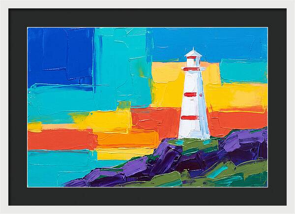 White Lighthouse Against Vibrant Sky