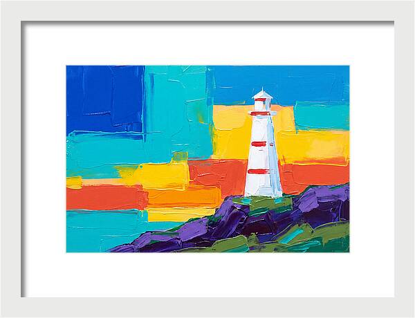 White Lighthouse Against Vibrant Sky