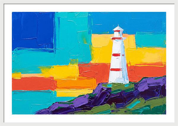 White Lighthouse Against Vibrant Sky