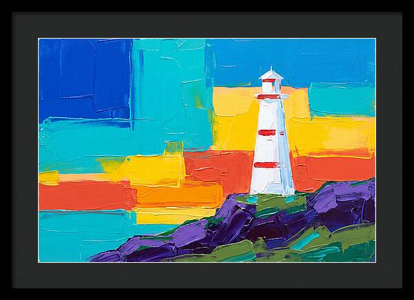 White Lighthouse Against Vibrant Sky