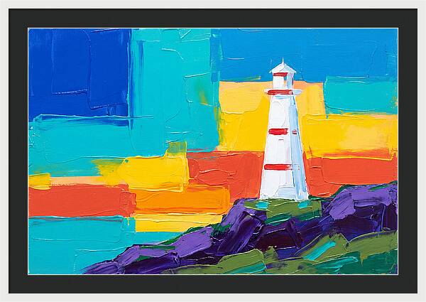White Lighthouse Against Vibrant Sky
