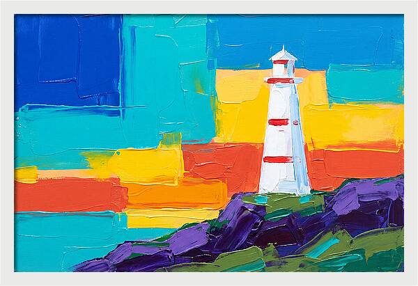 White Lighthouse Against Vibrant Sky