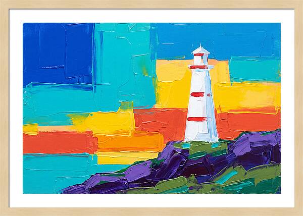 White Lighthouse Against Vibrant Sky