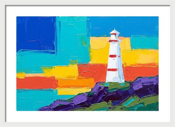 White Lighthouse Against Vibrant Sky