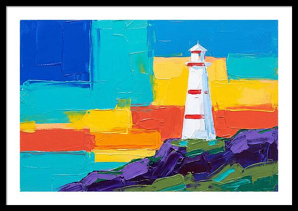 White Lighthouse Against Vibrant Sky