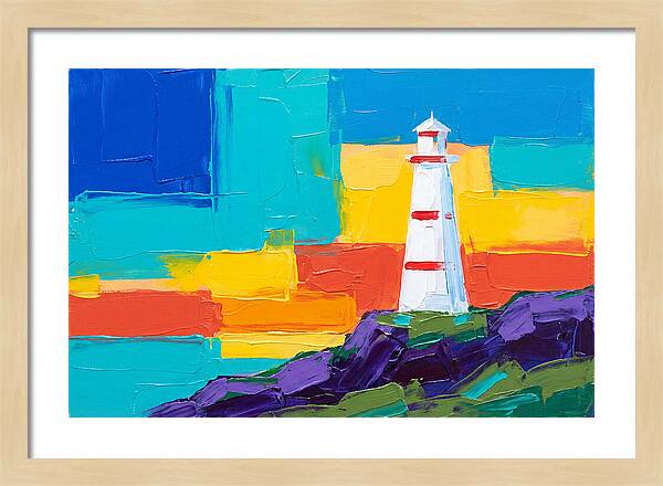 White Lighthouse Against Vibrant Sky