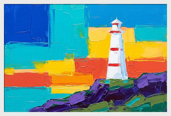White Lighthouse Against Vibrant Sky