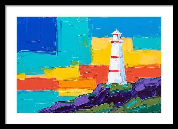 White Lighthouse Against Vibrant Sky