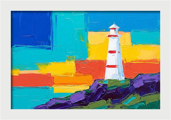 White Lighthouse Against Vibrant Sky
