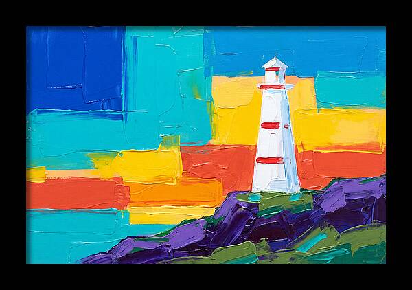 White Lighthouse Against Vibrant Sky