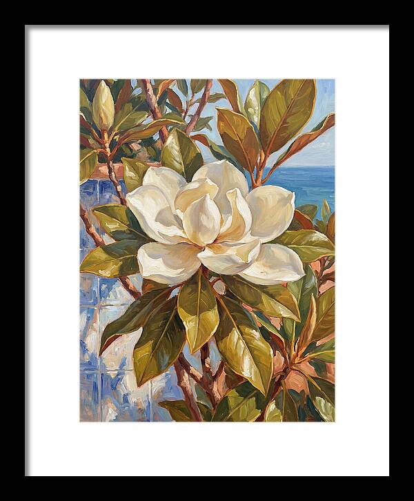 White Magnolia Blossoming By The Sea