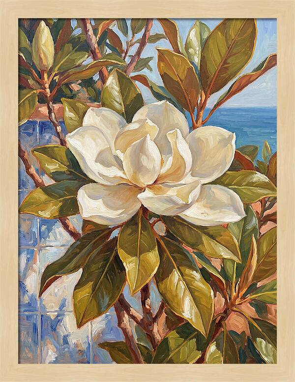 White Magnolia Blossoming By The Sea