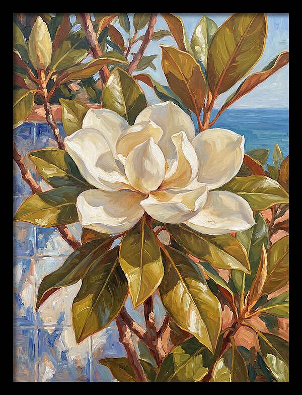 White Magnolia Blossoming By The Sea