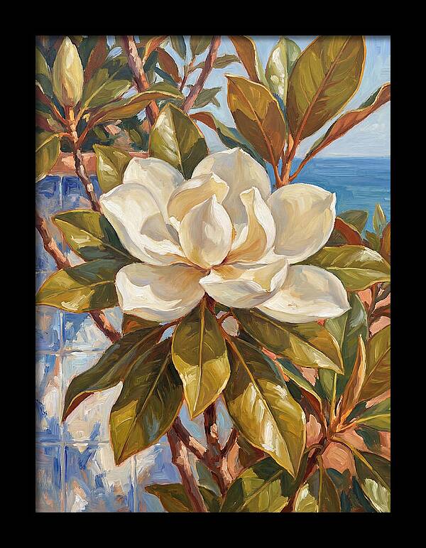 White Magnolia Blossoming By The Sea