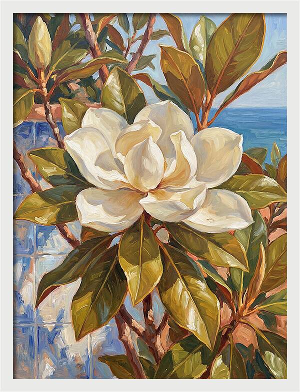 White Magnolia Blossoming By The Sea