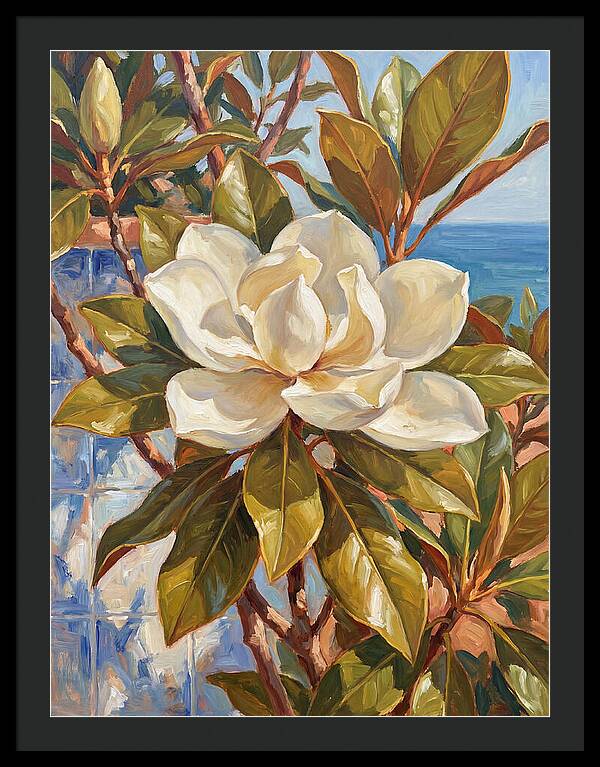 White Magnolia Blossoming By The Sea