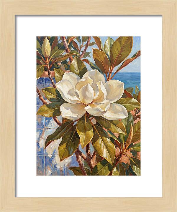 White Magnolia Blossoming By The Sea