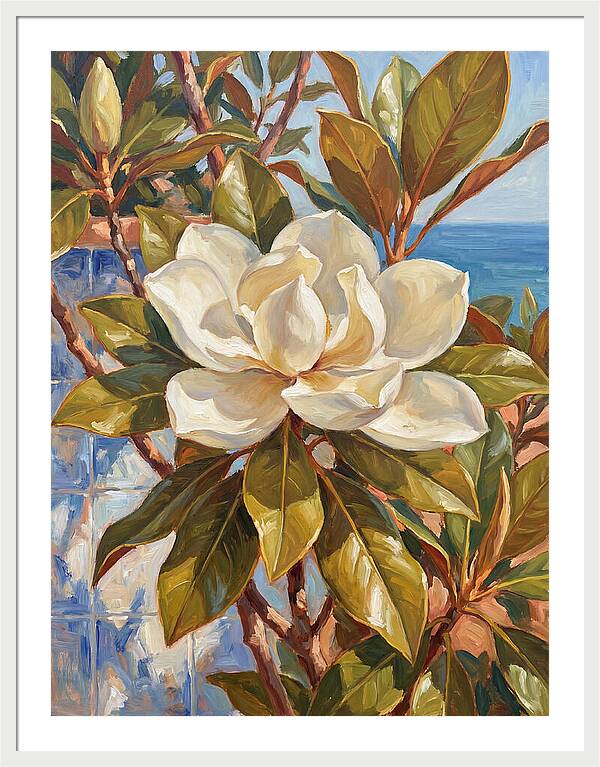 White Magnolia Blossoming By The Sea