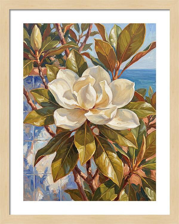 White Magnolia Blossoming By The Sea
