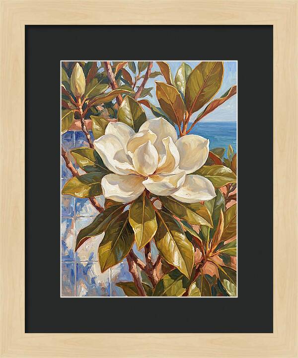 White Magnolia Blossoming By The Sea