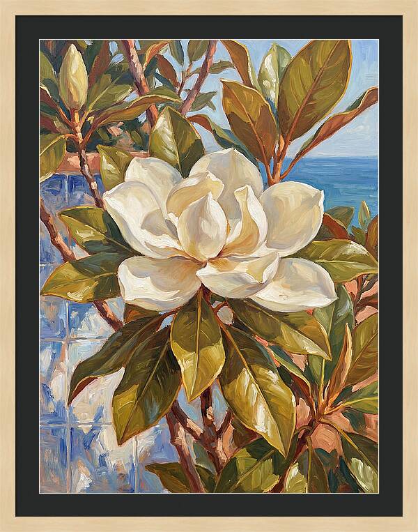 White Magnolia Blossoming By The Sea
