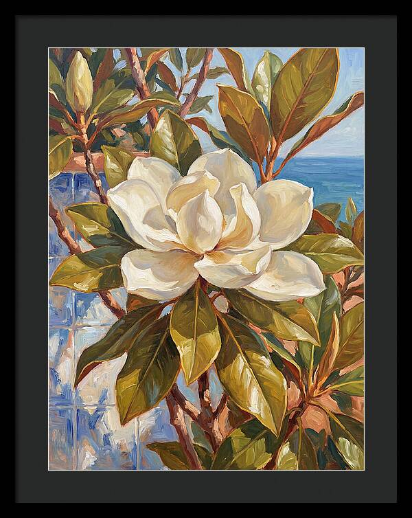 White Magnolia Blossoming By The Sea