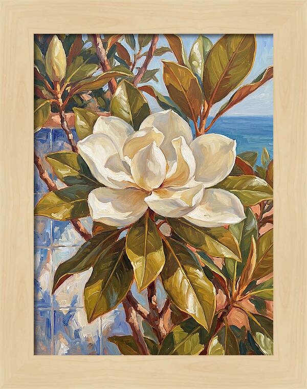 White Magnolia Blossoming By The Sea