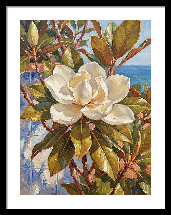 White Magnolia Blossoming By The Sea