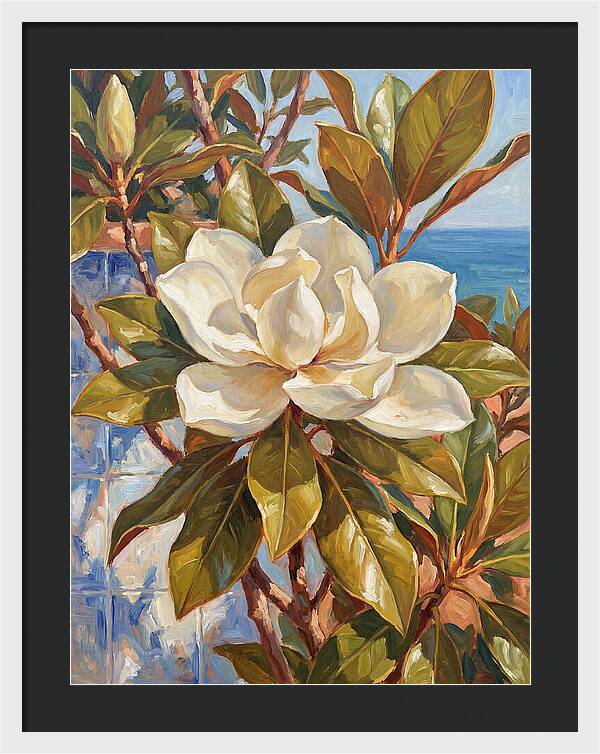 White Magnolia Blossoming By The Sea