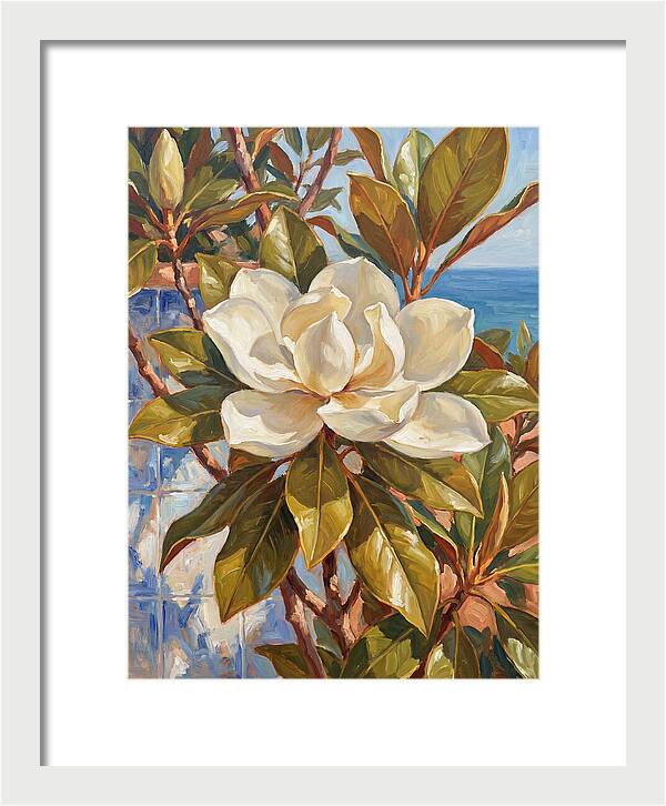 White Magnolia Blossoming By The Sea