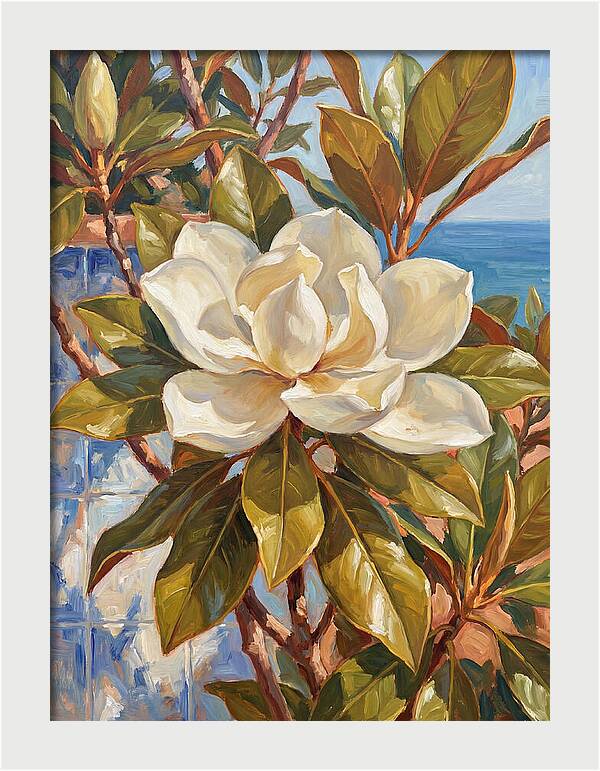 White Magnolia Blossoming By The Sea