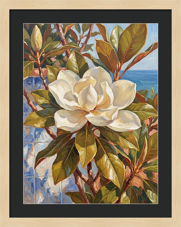 White Magnolia Blossoming By The Sea