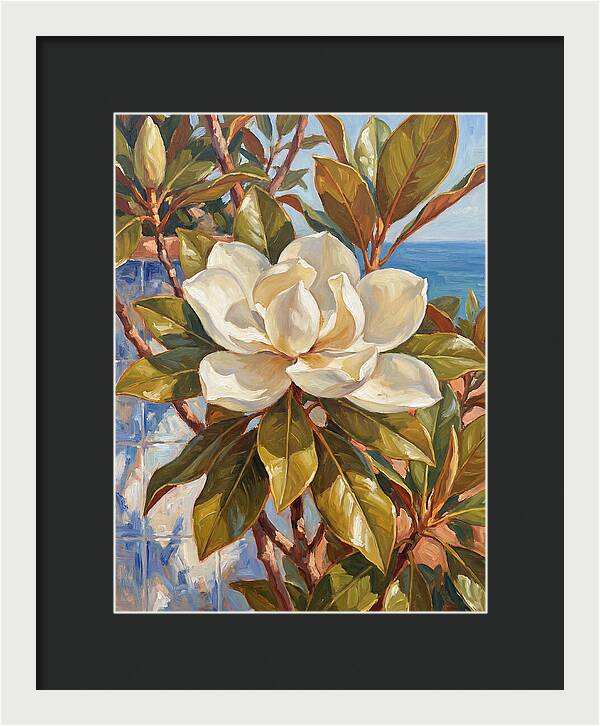 White Magnolia Blossoming By The Sea