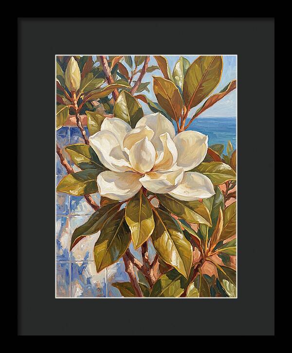 White Magnolia Blossoming By The Sea