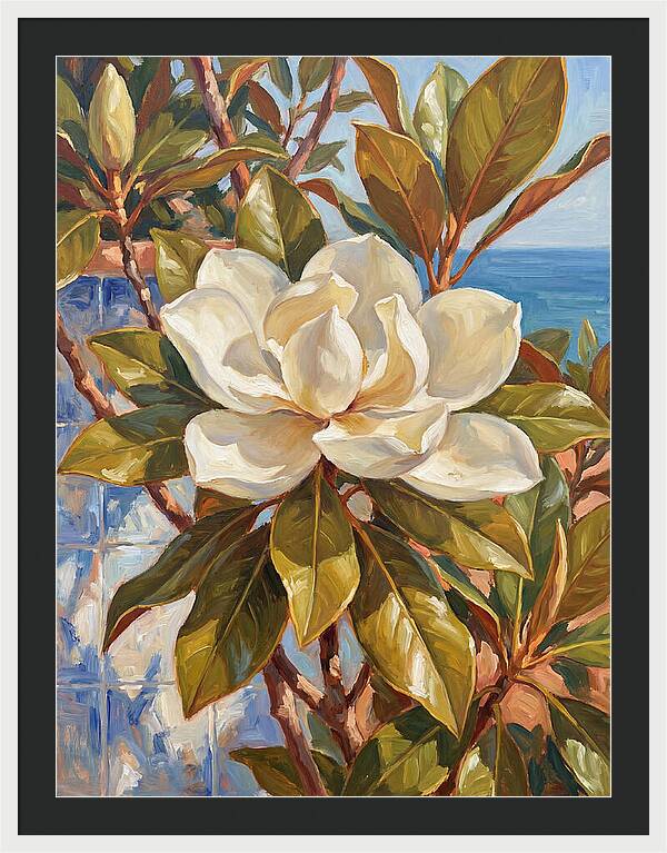 White Magnolia Blossoming By The Sea