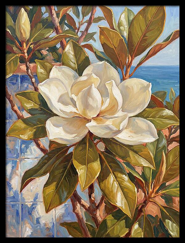 White Magnolia Blossoming By The Sea