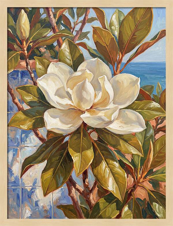 White Magnolia Blossoming By The Sea