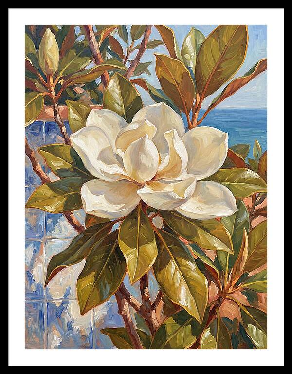 White Magnolia Blossoming By The Sea