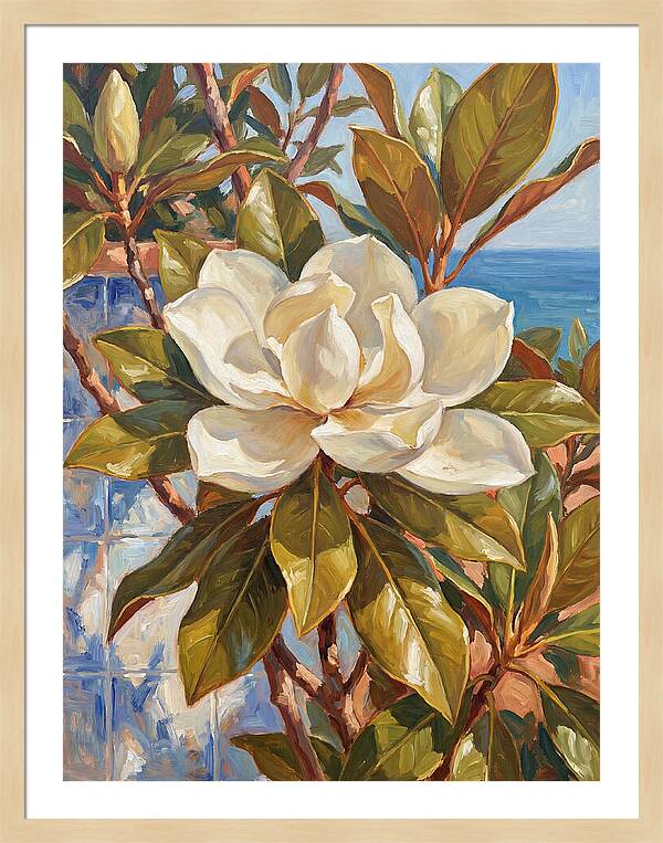 White Magnolia Blossoming By The Sea
