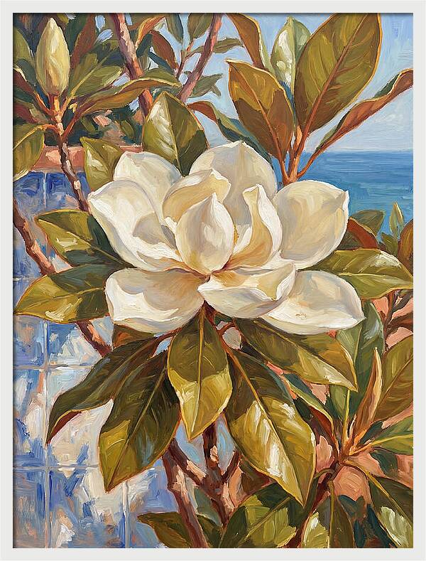 White Magnolia Blossoming By The Sea