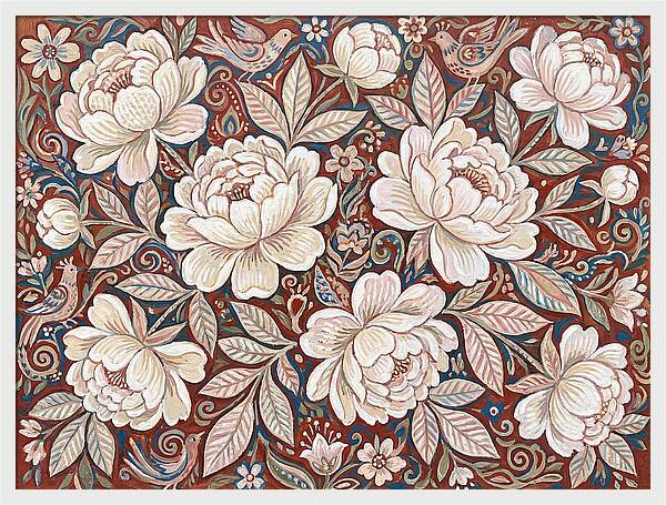 White Peonies In Folk Style
