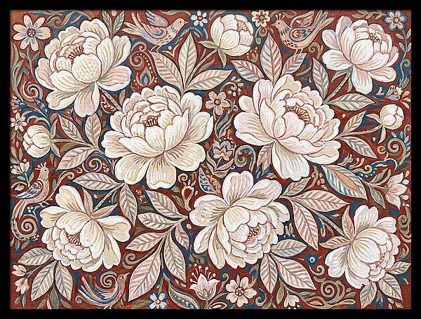 White Peonies In Folk Style